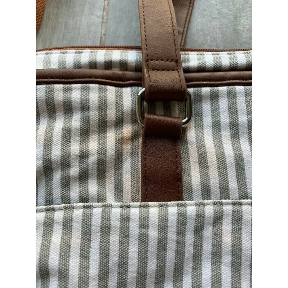 HIP CUB Gray & White Striped Messenger Style Diaper Bag + Matching Changing Pad